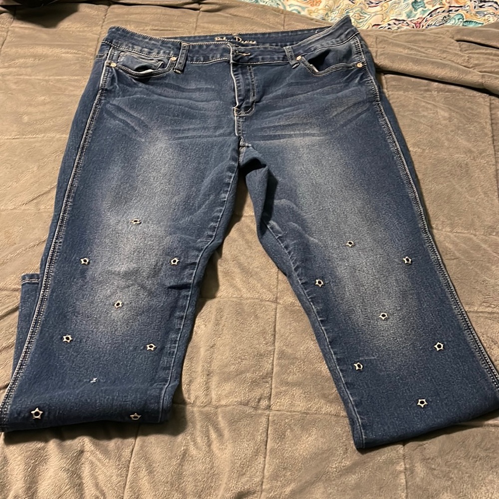 Blue Desire Stretch Skinny Jeans with Star Rivets